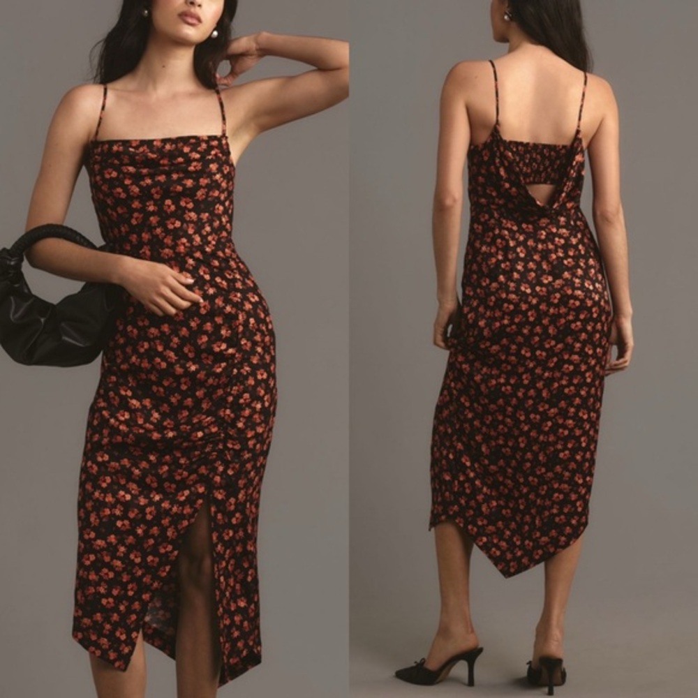 NWT Anthropologie Floral‎ Cowl Back Asymmetrical Midi Dress - 10